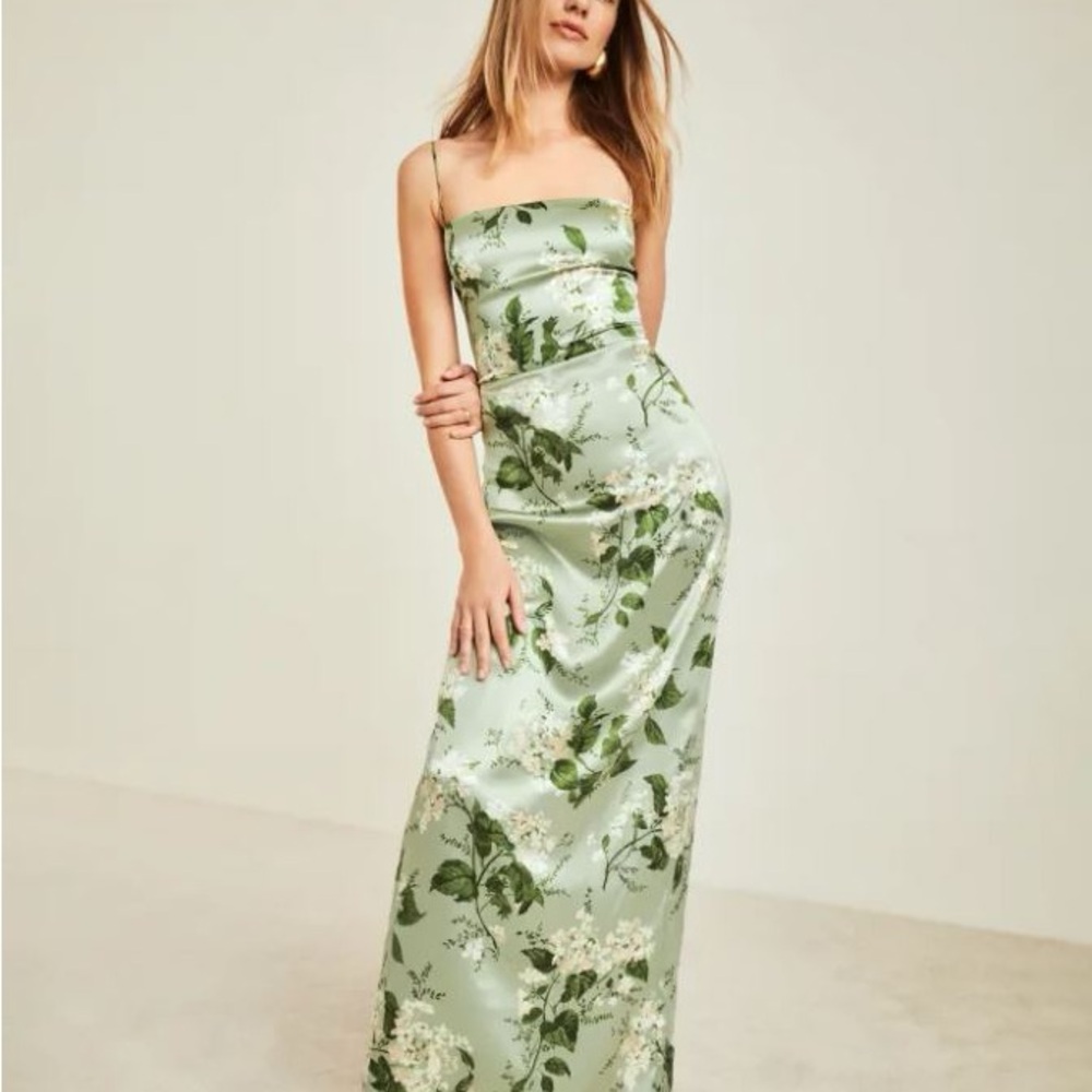 Reformation Frankie Silk Maxi Dress in Tea Garden